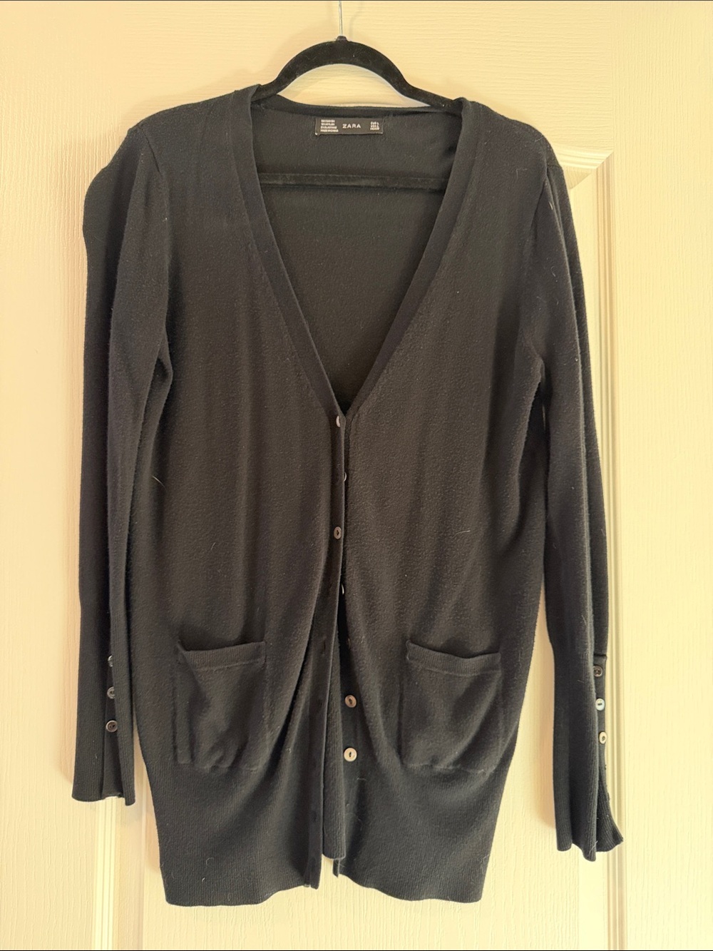 Zara Black V-Neck Long Button Cardigan